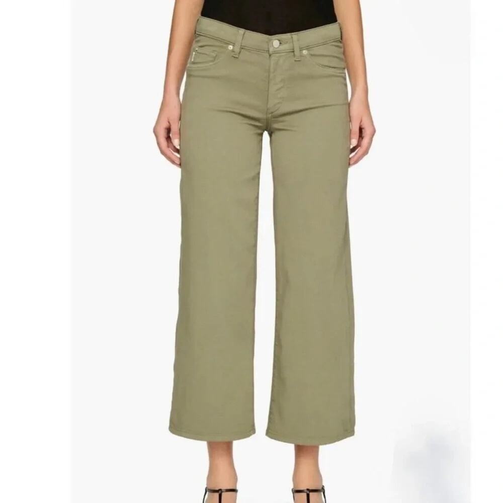 DL1961 Hepburn High Rise Wide Leg Jeans 28 Olive Green Ankle Stretch Utility